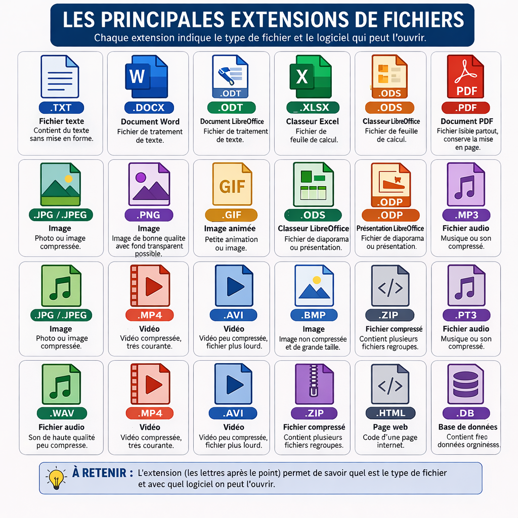 Les principales extensions de fichiers